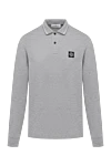 Stone Island Gray melange polo with long sleeves for men - brand logo, stripes on the collar. 95% cotton, 5% elastane. Closure: buttons. Country of manufacture: Italy. Care: specialized cleaning - photo 1