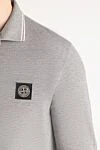 Stone Island Gray melange polo with long sleeves for men - brand logo, stripes on the collar. 95% cotton, 5% elastane. Closure: buttons. Country of manufacture: Italy. Care: specialized cleaning - photo 5