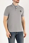 Stone Island Gray men's polo melange with logo - brand logo, stripes on collar and sleeves. 95% cotton, 5% elastane. Closure: buttons. Country of manufacture: Italy. Care: specialized cleaning - photo 3