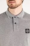 Stone Island Gray men's polo melange with logo - brand logo, stripes on collar and sleeves. 95% cotton, 5% elastane. Closure: buttons. Country of manufacture: Italy. Care: specialized cleaning - photo 5