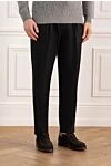 Brunello Cucinelli Men's black wool trousers with drawstring - tucks. 100% wool. Closure: drawstring, zipper. two side pockets, two back pockets. Country of manufacture: Italy. Care: specialized cleaning - photo 3