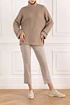 Women's beige ribbed jumper with high collar Brunello Cucinelli - contrasting edging on cuffs. 90% cashmere, 10% silk. Country of manufacture: Italy. Care: specialized cleaning - photo 2