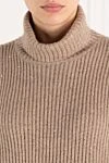 Brunello Cucinelli Women's beige ribbed jumper with high collar - contrasting edging on cuffs. 90% cashmere, 10% silk. Country of manufacture: Italy. Care: specialized cleaning - photo 5