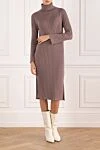 Brown ribbed knit dress Panicale - ribbed pattern. 75% wool, 25% silk. Country of manufacture: Italy. Care: specialized cleaning - photo 2