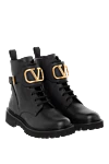 Valentino Women's black leather ankle boots with logo - brand logo pattern. 100% genuine leather. Closure: lacing, strap. rubber. Country of manufacture: Italy. Care: specialized cleaning - photo 3