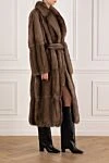 Giorgio Magnani Women's long brown fur coat with sable belt - 100% sable fur . buttons, belt. Country of manufacture: Italy. Care: specialized cleaning - photo 3