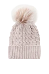 Moncler Women's pink wool hat with pompom - logo, pompom. 100% wool. Country of manufacture: Italy. Care: specialized cleaning - photo 3