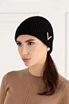 Women's black wool hat Valentino - V-gold. 100% wool. Country of manufacture: Italy. Care: specialized cleaning - photo 2