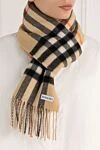 Women's beige cashmere scarf with fringe Burberry - large check pattern, fringe. 100% cashmere. Country of manufacture: Italy. Care: specialized cleaning - photo 2