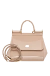 Dolce & Gabbana Sicily Medium Beige Patent Leather Bag - branded plate with two types of galvanic coating. 100% calfskin. Closure: double hidden magnet clasp. Size: 18.5 ? 20 ? 10 cm. Strap Length: Top handle and detachable, adjustable patent leather shoulder strap. Internal zip pocket with logo and smartphone pocket. Country of manufacture: Italy. Care: specialized cleaning - photo 5