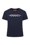 Gucci Blue women's cotton T-shirt with logo - brand logo. 100% cotton. Country of manufacture: Italy. Care: specialized cleaning - photo 1