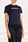 Gucci Blue women's cotton T-shirt with logo - brand logo. 100% cotton. Country of manufacture: Italy. Care: specialized cleaning - photo 3