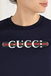 Gucci Blue women's cotton T-shirt with logo - brand logo. 100% cotton. Country of manufacture: Italy. Care: specialized cleaning - photo 5