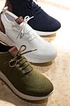 Isaia Men's blue cotton sneakers - contrast sole. 100% cotton. Closure: lace. Country of manufacture: Italy. Care: specialized cleaning - photo 7