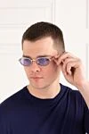 Солнцезащитные очки круглые золотые с голубыми стеклами Chrome Hearts - фирменная эмблема на дужках . метал. голубые. Страна производитель: США. Уход: специализированная чистка - фото 2