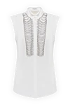 Brunello Cucinelli Women's sleeveless blouse with monil chain made of cotton - openwork weaving. 100% cotton. Closure: buttons. Country of manufacture: Italy. Care: specialized cleaning - photo 1