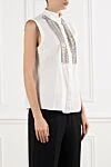 Brunello Cucinelli Women's sleeveless blouse with monil chain made of cotton - openwork weaving. 100% cotton. Closure: buttons. Country of manufacture: Italy. Care: specialized cleaning - photo 3