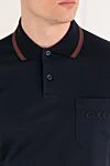 Gucci Футболка поло из эластичного хлопка с вышивкой синяя мужская - окантовка рукавов и воротника. 94% хлопок, 6% эластан. Страна производитель: Италия. Уход: специализированная чистка - фото 5