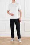 White men's T-shirt with piping and cotton logo Brunello Cucinelli - contrast edging. 100% cotton. Country of manufacture: Italy. Care: specialized cleaning - photo 2