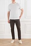 Men's gray cotton T-shirt with edging Brunello Cucinelli - edging on sleeves and collar. 100% cotton. Country of manufacture: Italy. Care: specialized cleaning - photo 2