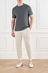 Men's dark gray cotton T-shirt with edging Brunello Cucinelli - edging on sleeves and collar. 100% cotton. Country of manufacture: Italy. Care: specialized cleaning - photo 2