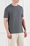 Brunello Cucinelli Men's dark gray cotton T-shirt with edging - edging on sleeves and collar. 100% cotton. Country of manufacture: Italy. Care: specialized cleaning - photo 3