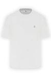Brunello Cucinelli White men's T-shirt with layered details - edging on sleeves and collar, brand logo. 100% cotton. Country of manufacture: Italy. Care: specialized cleaning - photo 1