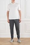 White men's T-shirt with layered details Brunello Cucinelli - edging on sleeves and collar, brand logo. 100% cotton. Country of manufacture: Italy. Care: specialized cleaning - photo 2