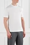 Brunello Cucinelli White men's T-shirt with layered details - edging on sleeves and collar, brand logo. 100% cotton. Country of manufacture: Italy. Care: specialized cleaning - photo 3