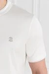 Brunello Cucinelli White men's T-shirt with layered details - edging on sleeves and collar, brand logo. 100% cotton. Country of manufacture: Italy. Care: specialized cleaning - photo 5