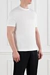 Brunello Cucinelli Men's white cotton T-shirt with multi-layer details - edging on sleeves and collar, brand logo. 100% cotton. Country of manufacture: Italy. Care: specialized cleaning - photo 3