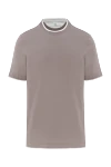 Brunello Cucinelli Men's brown cotton T-shirt with multi-layer details - edging on sleeves and collar, brand logo. 100% cotton. Country of manufacture: Italy. Care: specialized cleaning - photo 1