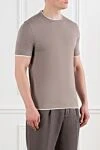 Brunello Cucinelli Men's brown cotton T-shirt with multi-layer details - edging on sleeves and collar, brand logo. 100% cotton. Country of manufacture: Italy. Care: specialized cleaning - photo 3