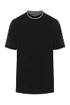 Brunello Cucinelli Men's black cotton T-shirt with multi-layer details - edging on sleeves and collar, brand logo. 100% cotton. Country of manufacture: Italy. Care: specialized cleaning - photo 1