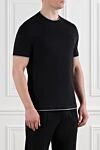 Brunello Cucinelli Men's black cotton T-shirt with multi-layer details - edging on sleeves and collar, brand logo. 100% cotton. Country of manufacture: Italy. Care: specialized cleaning - photo 3