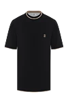 Brunello Cucinelli Men's black cotton T-shirt with layered details - edging on sleeves and collar, brand logo. 100% cotton. Country of manufacture: Italy. Care: specialized cleaning - photo 1