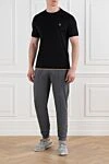 Men's black cotton T-shirt with layered details Brunello Cucinelli - edging on sleeves and collar, brand logo. 100% cotton. Country of manufacture: Italy. Care: specialized cleaning - photo 2