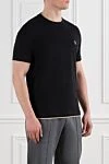 Brunello Cucinelli Men's black cotton T-shirt with layered details - edging on sleeves and collar, brand logo. 100% cotton. Country of manufacture: Italy. Care: specialized cleaning - photo 3