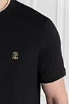 Brunello Cucinelli Men's black cotton T-shirt with layered details - edging on sleeves and collar, brand logo. 100% cotton. Country of manufacture: Italy. Care: specialized cleaning - photo 5