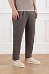 Brunello Cucinelli Men's brown trousers with pintucks made of linen and cotton - 56% linen, 44% cotton. Closure: drawstring. two front pockets, one back. Country of manufacture: Italy. Care: specialized cleaning - photo 3