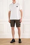 Белое поло из трикотажного хлопка мужское с логотипом Stone Island - логотип бренда. 100% хлопок. пуговицы. Страна производитель: Италия. Уход: специализированная чистка - фото 2