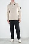 Бежевый шерстяной тройер в рубчик на молнии Stone Island - логотип бренда. 100% шерсть. молния. Страна производитель: Италия. Уход: специализированная чистка - фото 2
