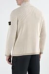 Бежевый шерстяной тройер в рубчик на молнии Stone Island - логотип бренда. 100% шерсть. молния. Страна производитель: Италия. Уход: специализированная чистка - фото 4