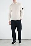 Men's white wool jumper with logo Stone Island - brand logo. 100% wool. Country of manufacture: Italy. Care: specialized cleaning - photo 2