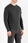 Stone Island Gray men's cotton sweatshirt with Compass patch - brand logo. 100% cotton. Country of manufacture: Italy. Care: specialized cleaning - photo 3