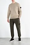 Cвитшот мужской брендовый бежевый из хлопка с логотипом Stone Island - логотип бренда. 100% хлопок. Страна производитель: Италия. Уход: специализированная чистка - фото 2