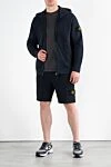Спортивная кофта синяя мужская с логотипом Stone Island - Декор логотип бренда на рукаве. капюшон. 100% хлопок. Застежка молния. Каманы: два боковых кармана. Страна производитель: Италия. Уход: специализированная чистка - фото 2