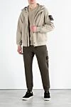 Men's beige jacket with hood and logo Stone Island - brand logo . hood. 92% polyester, 8% elastane. buttons, zipper. two side pockets. Country of manufacture: Italy. Care: specialized cleaning - photo 2