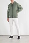 Зеленая спортивная кофта из хлопка с капюшоном и логотипом Stone Island - логотип бренда. капюшон. 100% хлопок. молния. Краманы: два боковых кармана. Страна производитель: Италия. Уход: специализированная чистка - фото 2