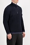 Stone Island Мужской синий свитер в рубчик из натуральной шерсти - контрастная окантовка, логотип бренда. 100% шерсть. молния. Страна производитель: Италия. Уход: специализированная чистка - фото 3
